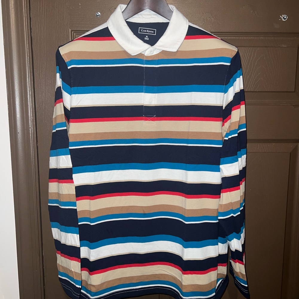 Club Room Cotton-Blend Colorful Striped Polo XL